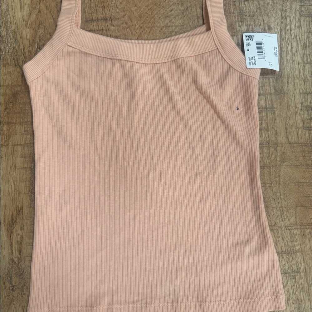 American Eagle Outfitters Ribbed Square-Neck Tank Top in Peach size small